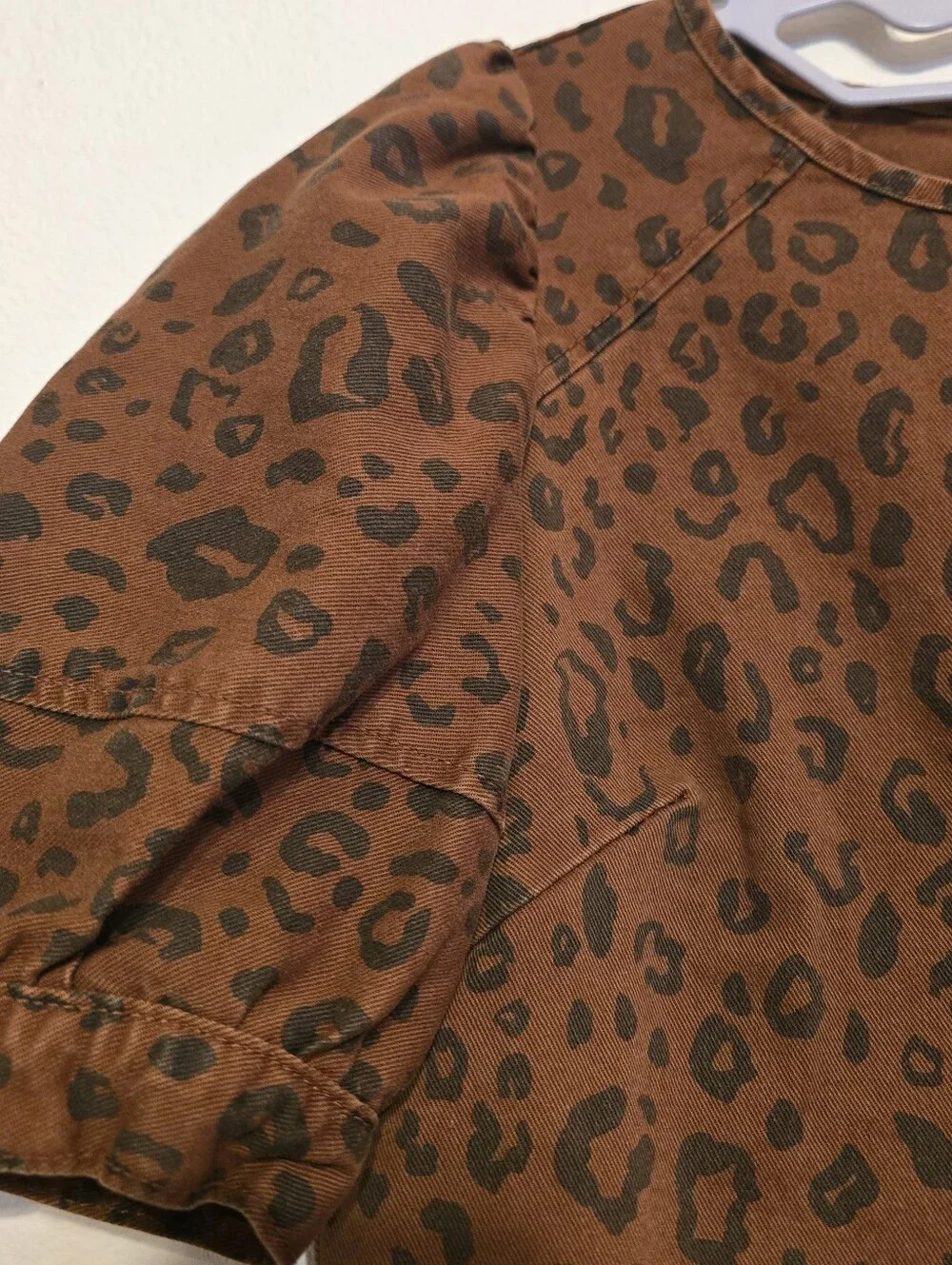 Universal Thread Leopard Print Puff Sleeve Denim Dress Size 6 Brown - Picture 5 of 8